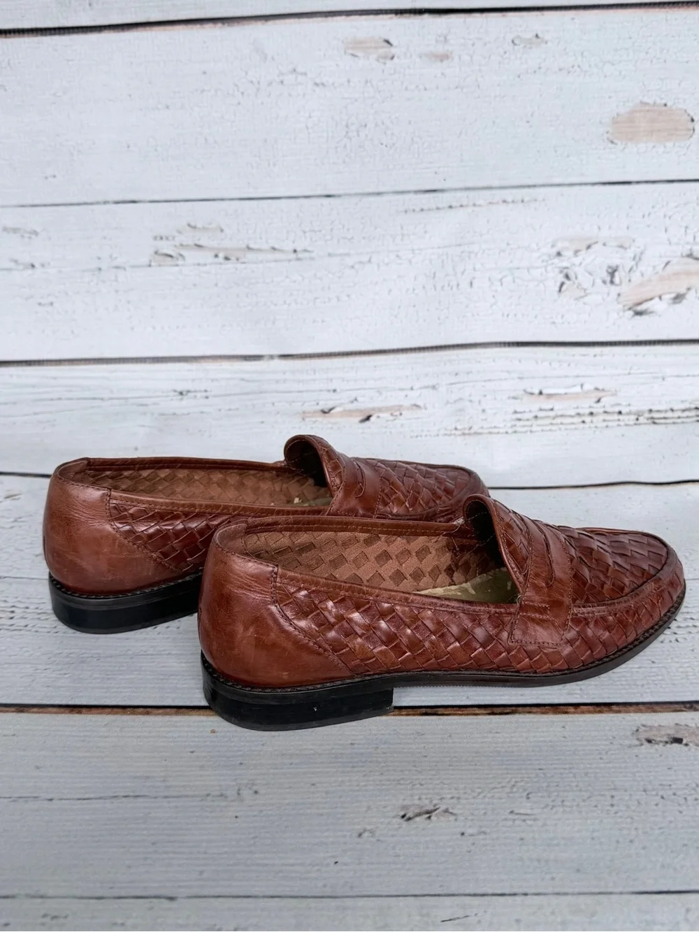 Vintage Pappagallo Brown Woven Leather Penny Loafers - Size 5.5